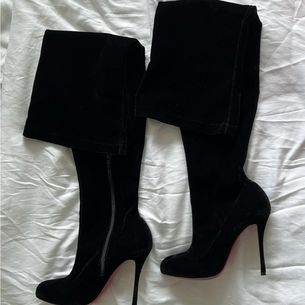 Christian Louboutin Classe Velvet Thigh High Boots